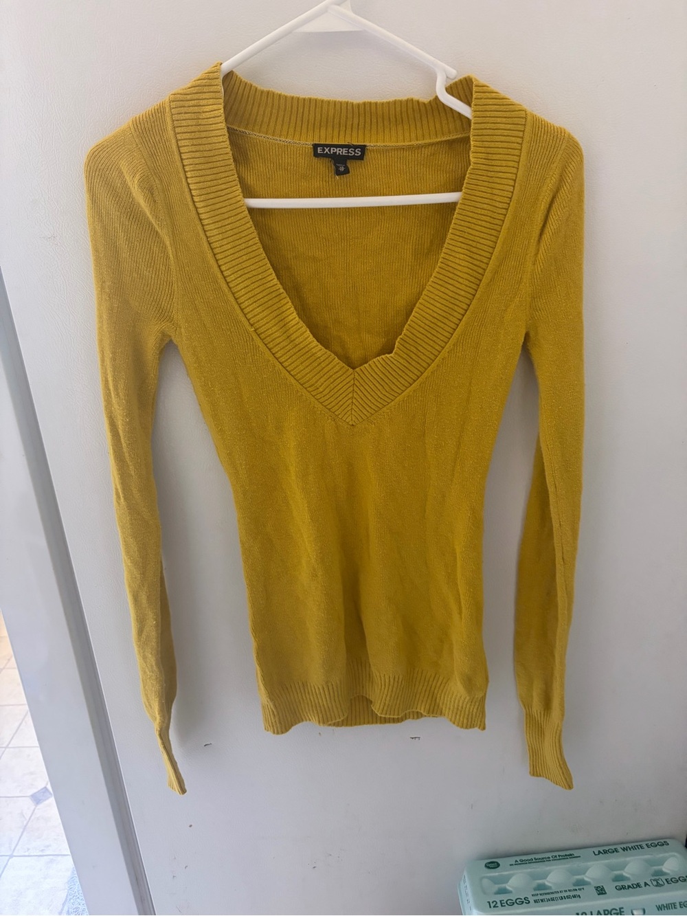 Express Women's Mustard V-Neck Sweater